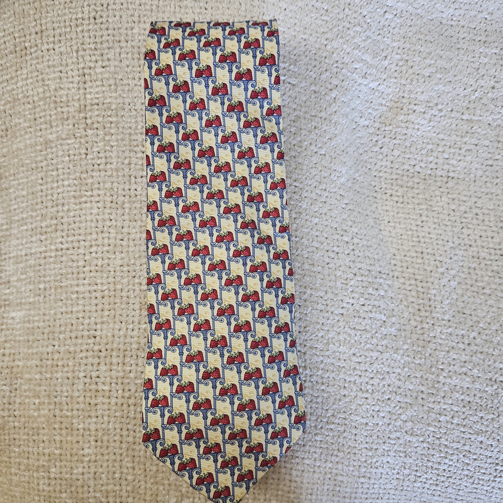 Fumagalli's Uomo Pale Yellow w/ Red Strawberries Patterned  Silk Tie